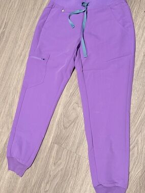Figs Purple Women's Jogger Scrub Pants with Teal Drawstring